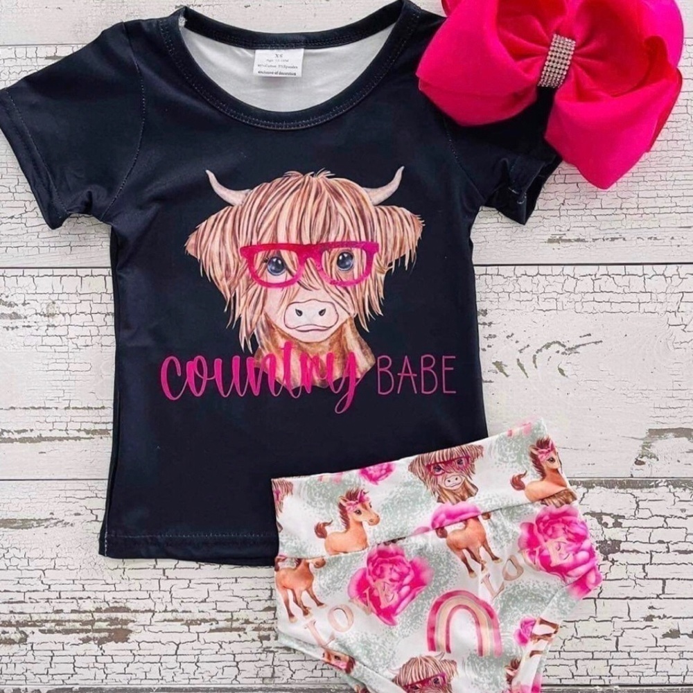 Baby Girl Toddler Girl  Boho Country Highland Cow Set